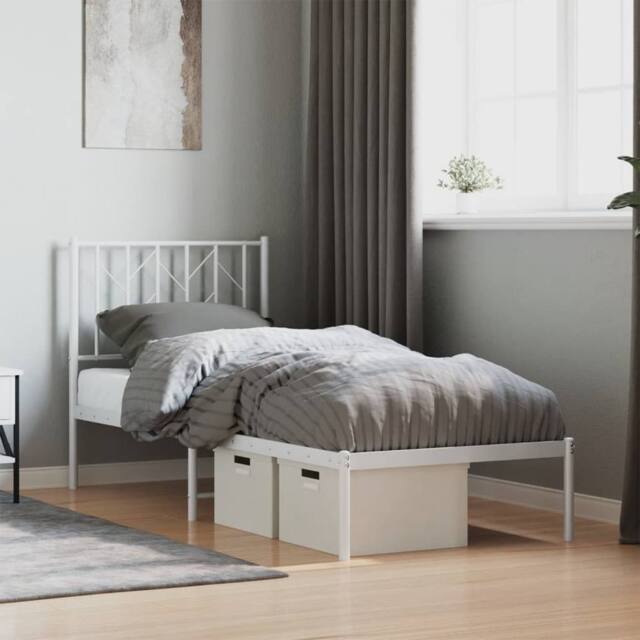 Berkfield Home Metal Bed Frame without Mattress with Headboard White 75x190cm - Size: 75x190 cm - image 1