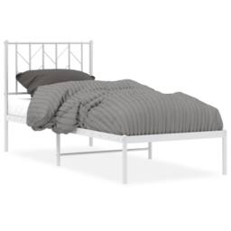 Berkfield Home Metal Bed Frame without Mattress with Headboard White 75x190cm - Size: 75x190 cm - thumbnail 2