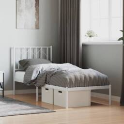 Berkfield Home Metal Bed Frame without Mattress with Headboard White 75x190cm - Size: 75x190 cm - thumbnail 1