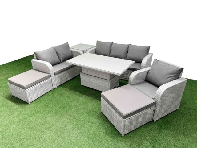 Fimous Patio PE Wicker 8 Seater Outdoor Rattan Furniture Sofa Sets w/ Adjustable Lifting Dining or Coffee Table Reclining Chair Loveseat Sofa 3 - image 1