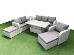 Fimous Patio PE Wicker 8 Seater Outdoor Rattan Furniture Sofa Sets w/ Adjustable Lifting Dining or Coffee Table Reclining Chair Loveseat Sofa 3 - thumbnail 1