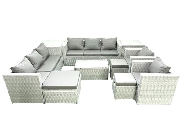 Fimous Outdoor Rattan Sofa Garden Furniture Set with 2 Armchairs Oblong Coffee Table 3 Footstools 2 Side Tables Light Grey Mixed - image 1