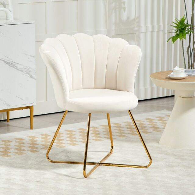 HOMCOM Accent Chair, Velvet Armchair with Lotus Backrest, Steel Legs, Cream - image 1