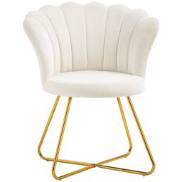 HOMCOM Accent Chair, Velvet Armchair with Lotus Backrest, Steel Legs, Cream - thumbnail 2