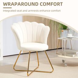 HOMCOM Accent Chair, Velvet Armchair with Lotus Backrest, Steel Legs, Cream - thumbnail 4