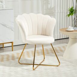 HOMCOM Accent Chair, Velvet Armchair with Lotus Backrest, Steel Legs, Cream - thumbnail 1