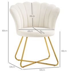 HOMCOM Accent Chair, Velvet Armchair with Lotus Backrest, Steel Legs, Cream - thumbnail 3
