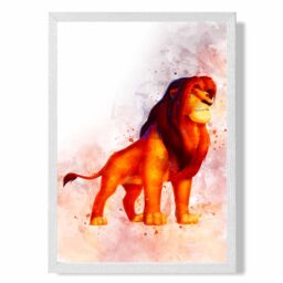 ARTZE Mufasa Watercolour Lion King Framed Print SIZE: A2 with White Frame in Red - Size: A4 - thumbnail 1