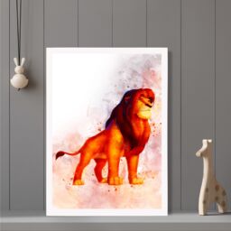 ARTZE Mufasa Watercolour Lion King Framed Print SIZE: A2 with White Frame in Red - Size: A4 - thumbnail 2