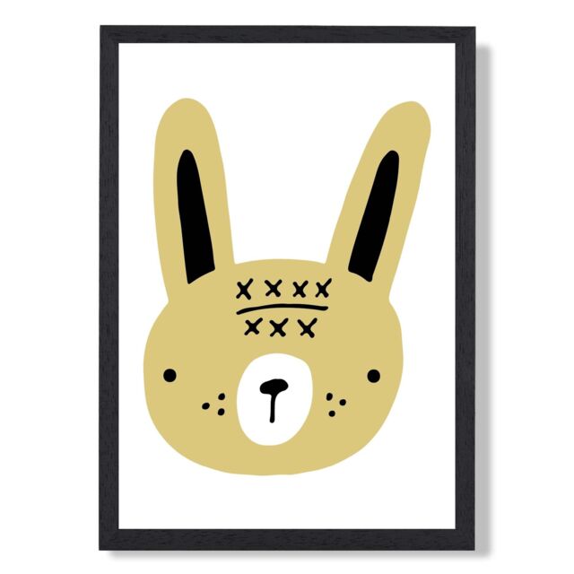 ARTZE Cute Yellow Rabbit Scandi Animal Framed Print SIZE: A3 with Black Frame - Size: A4 - image 1