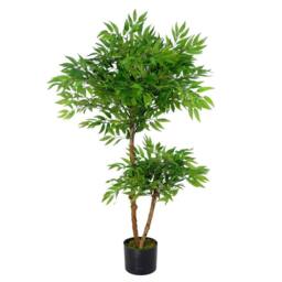Leaf Artificial Ficus Tree Plant 100cm Luxury Ruscus 100cm Real Wood Trunk Botanik in Green - thumbnail 1