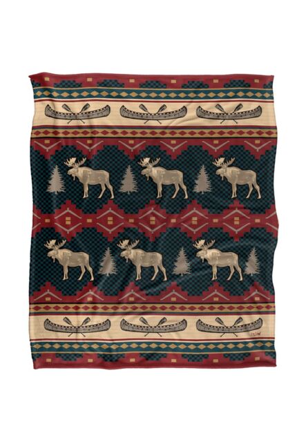 JQ Licensing Jl-Jp Moose & Canoe Pattern Silky Touch Super Soft Throw Blanket 152 X 127 cm in White - image 1