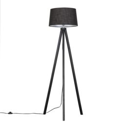 ValueLights Barbro Black Wood Tripod Floor Lamp with Linen Tapered Shade