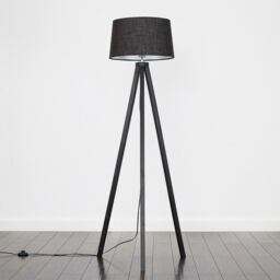ValueLights Barbro Black Wood Tripod Floor Lamp with Linen Tapered Shade - thumbnail 2