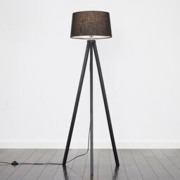 ValueLights Barbro Black Wood Tripod Floor Lamp with Linen Tapered Shade - thumbnail 3
