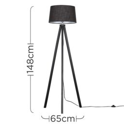 ValueLights Barbro Black Wood Tripod Floor Lamp with Linen Tapered Shade - thumbnail 5