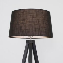 ValueLights Barbro Black Wood Tripod Floor Lamp with Linen Tapered Shade - thumbnail 4