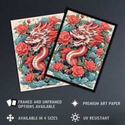Artery8 Wall Art Print Fantasy Dragon Red Blue Ornate Mythical 2024 China Year Of The Dragon Art Framed - Size: A4 - thumbnail 2