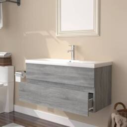 Berkfield Home Sink Cabinet with Built-in Basin Grey Sonoma Engineered Wood - thumbnail 1