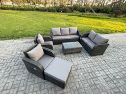 Fimous 8 Seater Rattan Wicker Garden Furniture Patio Conservatory Sofa Set with Rectangular Coffee Table 3 Seater Sofa Love Sofa Big Footstool - thumbnail 2