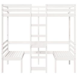 Berkfield Home Loft Bed Frame with Desk & Chairs White 90x190cm Solid Wood Pine - Size: 90x190 cm - thumbnail 5