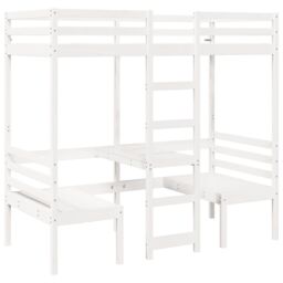 Berkfield Home Loft Bed Frame with Desk & Chairs White 90x190cm Solid Wood Pine - Size: 90x190 cm - thumbnail 2