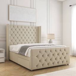 "BSSPOKE Florida Divan Bed Velvet 54""Headboard & 20""Footboard 2Drawers Mattress in Cream - Size: King" - thumbnail 3
