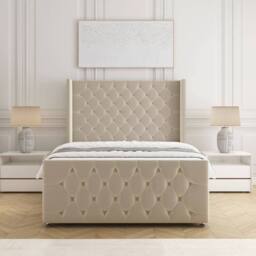 "BSSPOKE Florida Divan Bed Velvet 54""Headboard & 20""Footboard 2Drawers Mattress in Cream - Size: King" - thumbnail 2