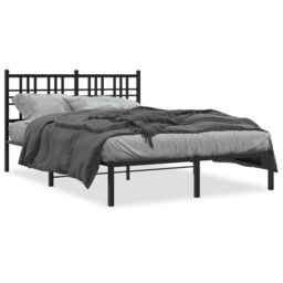 Berkfield Home Metal Bed Frame without Mattress with Headboard Black 120x200cm - Size: Small Double - thumbnail 2