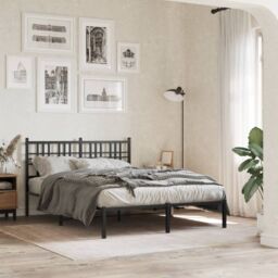 Berkfield Home Metal Bed Frame without Mattress with Headboard Black 120x200cm - Size: Small Double