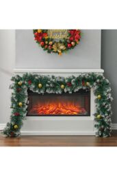 Living and Home 8.8ft Artificial Christmas Garland with Red Berries, Gold Plastic Balls and Warm White Light String in Green - thumbnail 2