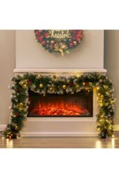 Living and Home 8.8ft Artificial Christmas Garland with Red Berries, Gold Plastic Balls and Warm White Light String in Green - thumbnail 1