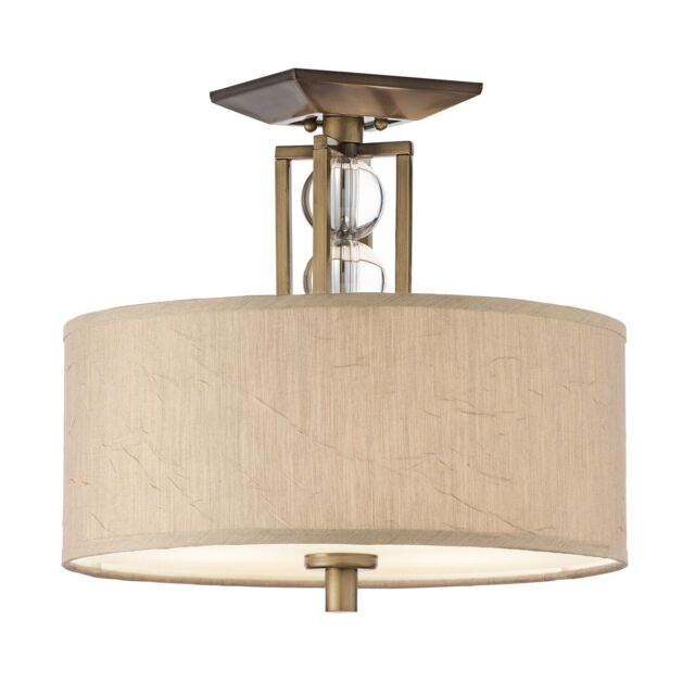 Loops 3 Bulb Semi Flush Light Crystal Spheres Fabric Shade Bronze LED E27 100W