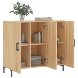 Berkfield Home Sideboard Sonoma Oak 90x34x80 cm Engineered Wood in Light Oak - Size: 90 x 34 x 80 cm - thumbnail 4