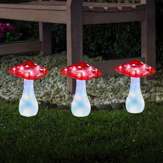 Marco Paul 3pck Solar Mushroom LED Garden Ornaments in Red - image 1
