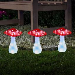 Marco Paul 3pck Solar Mushroom LED Garden Ornaments in Red