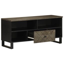 Berkfield Home TV Cabinet Black 100x33x46 cm Solid Wood Mango - Size: 100 x 33 x 46 cm - thumbnail 2