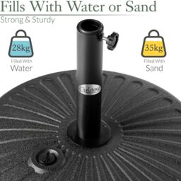 Christow Plastic Parasol Base 35kg Round Garden Umbrella Holder Stand Water Sand Filled in Black - thumbnail 3