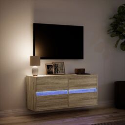 Berkfield Home TV Wall Cabinet with LED Lights Sonoma Oak 100x31x45 cm in Brown - Size: 100 x 31 x 45 cm - thumbnail 5