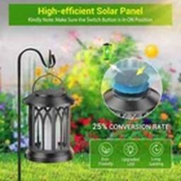 EONLION 2Pcs LED Flickering Flame Solar Hanging Light Outdoor Garden Decor in Black - thumbnail 5