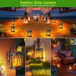 EONLION 2Pcs LED Flickering Flame Solar Hanging Light Outdoor Garden Decor in Black - thumbnail 4
