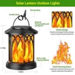 EONLION 2Pcs LED Flickering Flame Solar Hanging Light Outdoor Garden Decor in Black - thumbnail 2