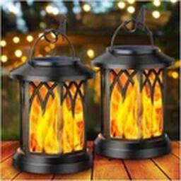 EONLION 2Pcs LED Flickering Flame Solar Hanging Light Outdoor Garden Decor in Black