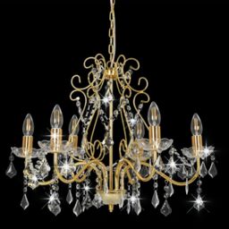 Berkfield Home Chandelier with Crystal Beads Golden Round 6 x E14 in Gold - thumbnail 3