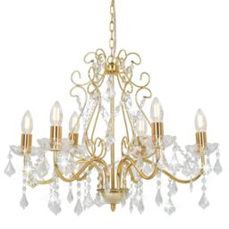Berkfield Home Chandelier with Crystal Beads Golden Round 6 x E14 in Gold