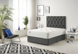 Somnior Premier Divan Bed with 24Cm Deep Mattress & Headboard In Wool Tweed Fabric in Charcoal - Size: Double