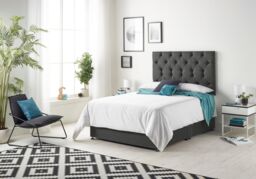 Somnior Premier Divan Bed with 24Cm Deep Mattress & Headboard In Wool Tweed Fabric in Charcoal - Size: Double - thumbnail 2