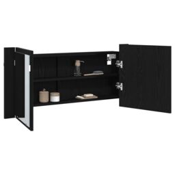 Berkfield Home LED Mirror Cabinet Black Oak 100x12x45 cm Engineered Wood - Size: 100 x 12 x 45 cm - thumbnail 3