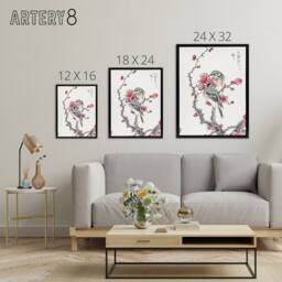 "Artery8 Pine Bunting & Plum Tree Japanese Framed Canvas Wall Art Print Kashu - Size: W24"" x H32""" - thumbnail 4