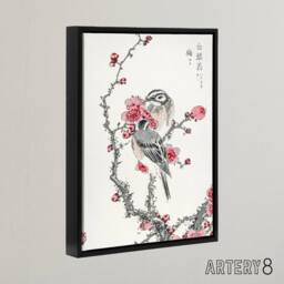 "Artery8 Pine Bunting & Plum Tree Japanese Framed Canvas Wall Art Print Kashu - Size: W24"" x H32""" - thumbnail 2
